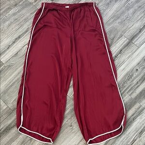 Aerie Off-Duty Satin Piping Trouser PJ Red Burgundy Size XL
